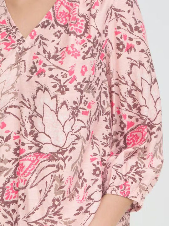 Women's Blouse with 3/4 Sleeve & V-Neck Pink