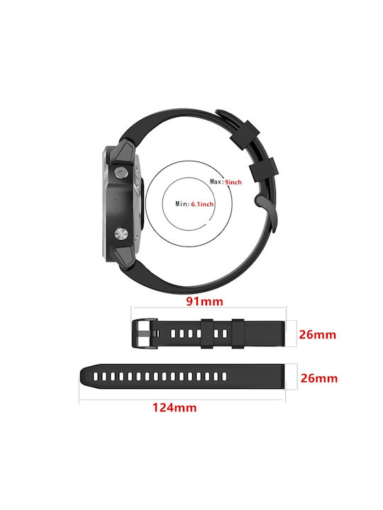Sport Strap Silicone Black (Fenix 3 / 5X / 5X Plus / 6X / 6X Pro / 7X / 7X Pro / 8 (51mm))