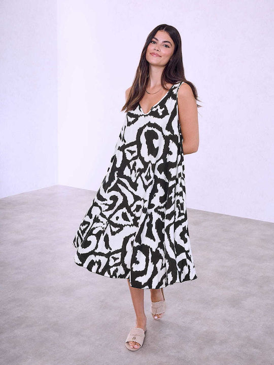 Celestino Damenkleid Imprimé Viskose Loose Fit Schwarz