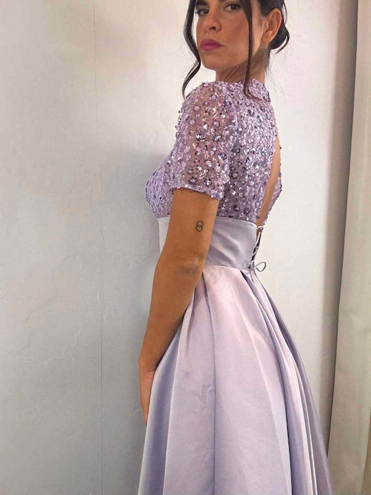Summer Maxi Evening Slip Dress Satin Lilac