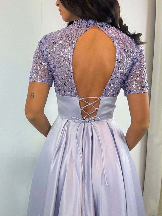 Summer Maxi Evening Slip Dress Satin Lilac