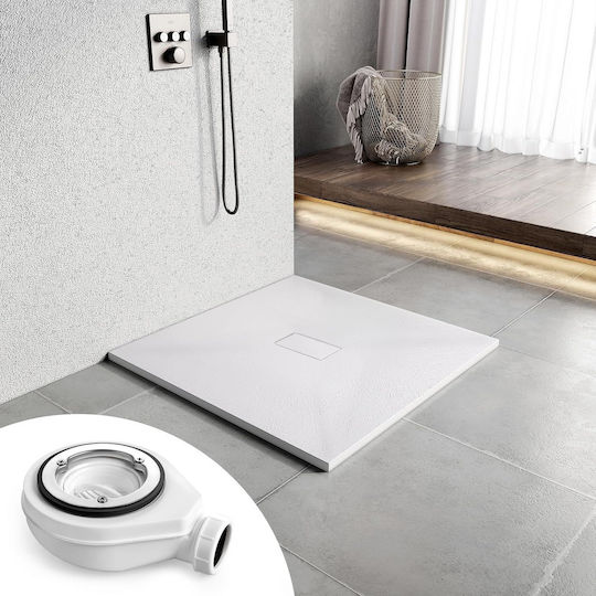 Slim Τετράγωνη Πορσελάνινη Ντουζιέρα 90x90cm Λευκή