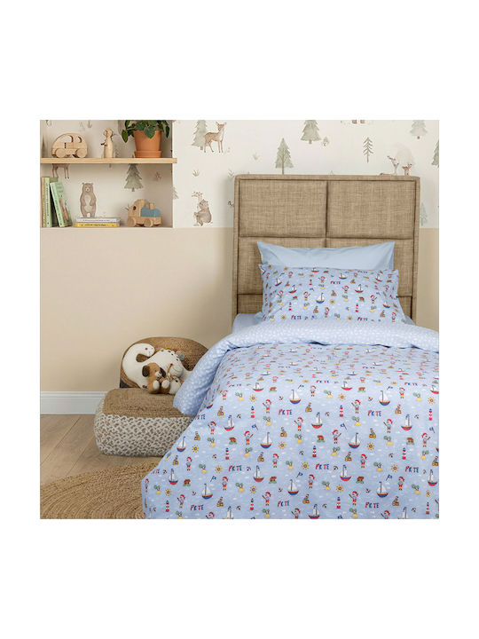 Sunshine Cotton Feelings Kids Duvet Cover Single Set With Cotton Light Blue Pillowcase 170x250cm