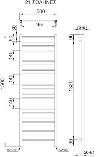 Thermo Bellavia Elektrische Handtuchheizkörper 150x50cm Schwarz