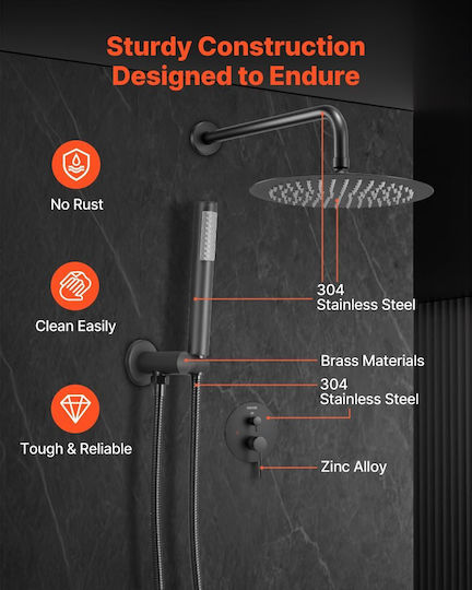 Vevor Built-in Mixer & Shower Head Set for Shower Black 197988527213