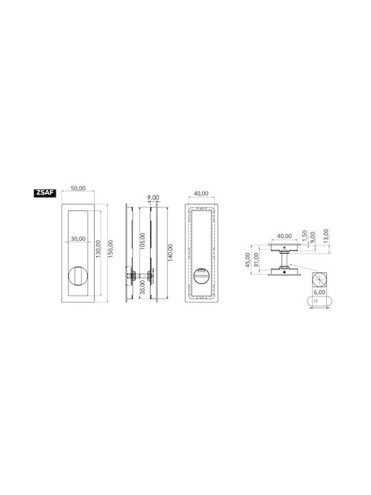 Convex Door Flush Handle with Bronze Hole 50mm