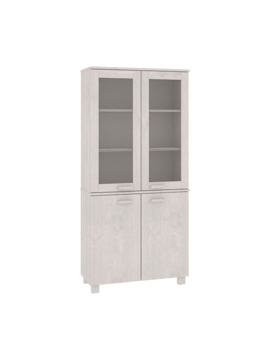 Free Standing Living Room Display Cabinet of Solid Wood with Glass White 85x35x80cm