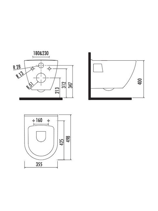 Tema Wandhängende Toilette mit Deckel mit Bidet Ohne Deckel