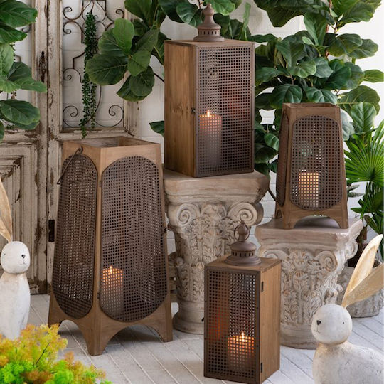 Artekko Set Wooden Floor Lanterns Brown 2 Pieces