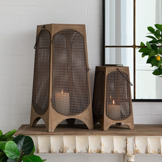 Artekko Set Wooden Floor Lanterns Brown 2 Pieces