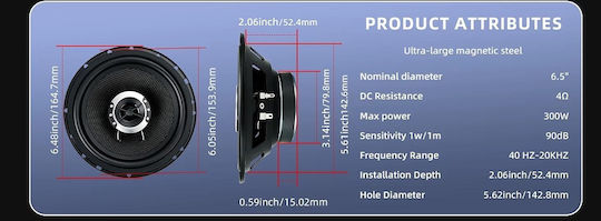 PerVoi CTC-1687A Ηχείο Αυτοκινήτου 6.5" με 300W RMS (2 Δρόμων) Τεμάχιο