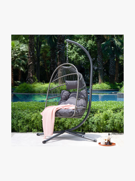 Egg Chair Swing with Stand and Pillow Rattan Grey L104xW100xH197cm