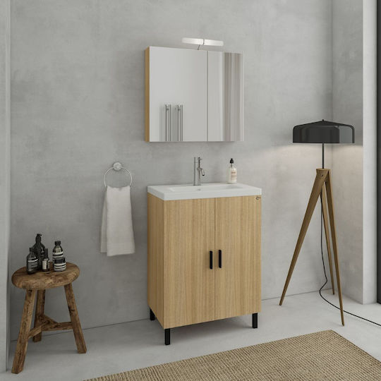 Drop Roma Πάγκος με Νιπτήρα & Καθρέπτη Μ70xΒ39xΥ80cm Slavona Oak