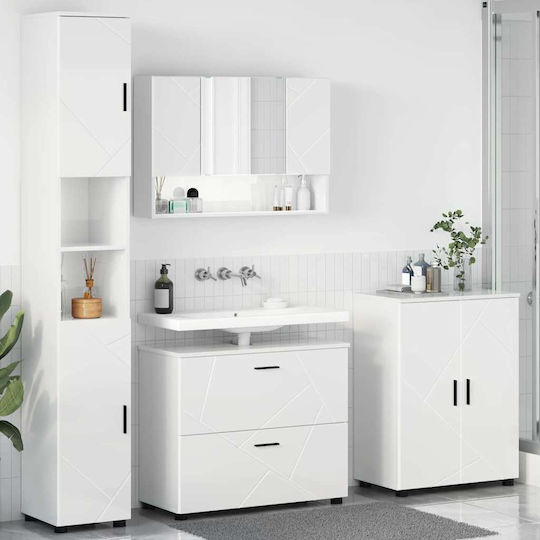 vidaXL Countertop with Sink, Mirror & Column L30xW35xH192cm Glossy White