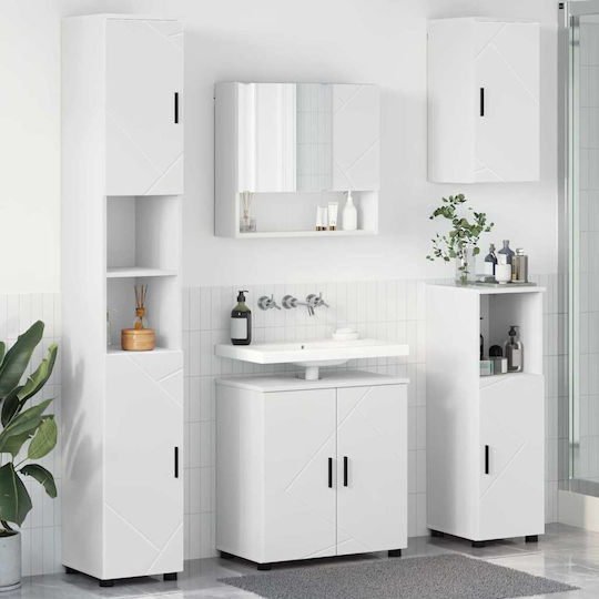 vidaXL Πάγκος με Νιπτήρα, Καθρέπτη & Στήλη Μ61xΒ35xΥ64cm Λευκό