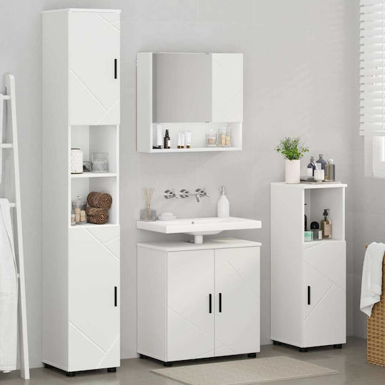 vidaXL Blat cu Lavoar, Oglindă & Coloană L61xW35xH64cm Alb