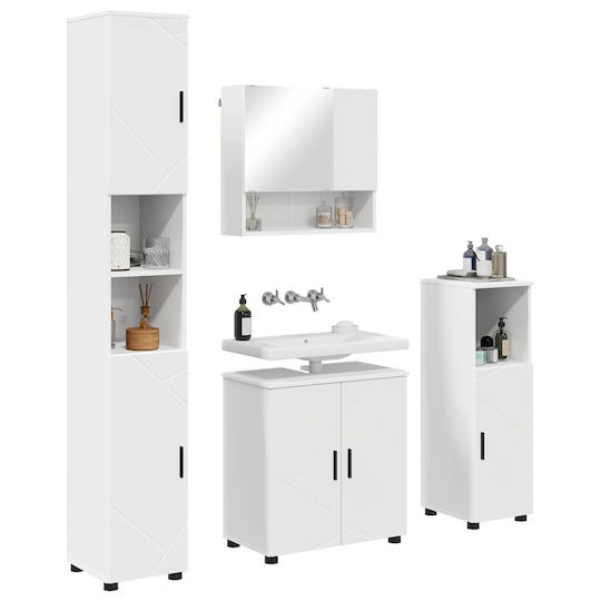 vidaXL Blat cu Lavoar, Oglindă & Coloană L61xW35xH64cm Alb