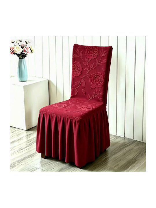 Set aus 6 elastischen Stuhlhussen Athina mit Rüschenrücken Cvr-6av-Bordeaux
