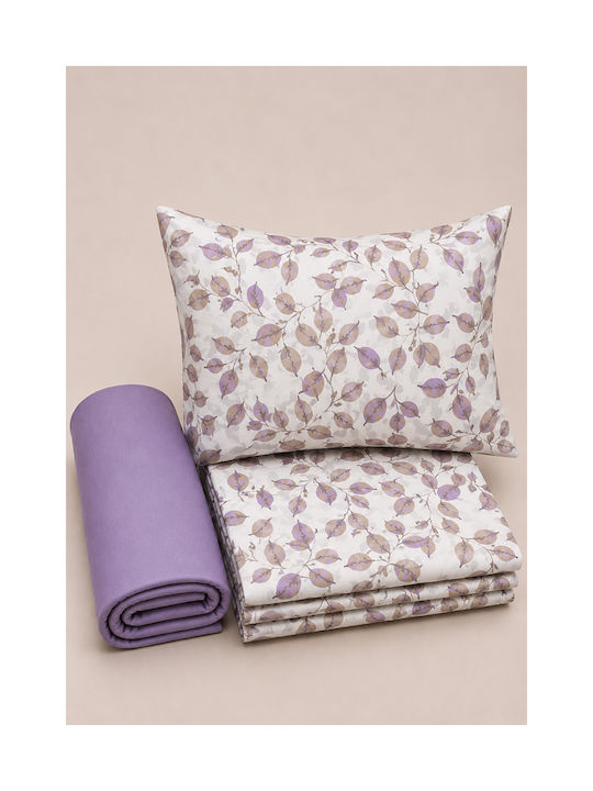 Comfort Single Cotton Sheets Set Purple 270x165cm 3 Pieces