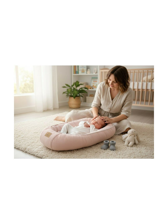Qmini Perna Pentru Bebelusi Tip Cuib Roz Pudrat 55x75cm