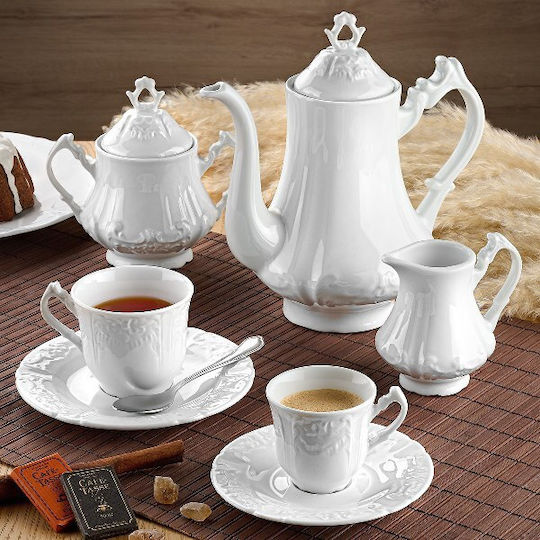 Cryspo Trio Regina Set Tassen Kaffee aus Porzellan Weiß 110ml 6Stück
