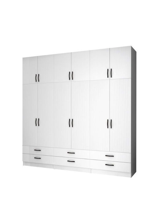 Ricardo Εξάφυλλη Ντουλάπα με Πατάρι Λευκό 240x51.8x240cm