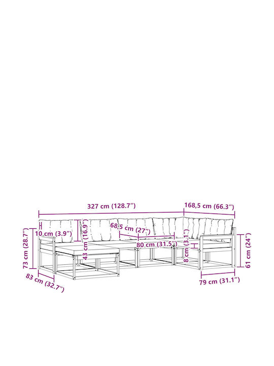 Ecksofa Outdoor Hölzernes mit Kissen 327x168.5x73cm
