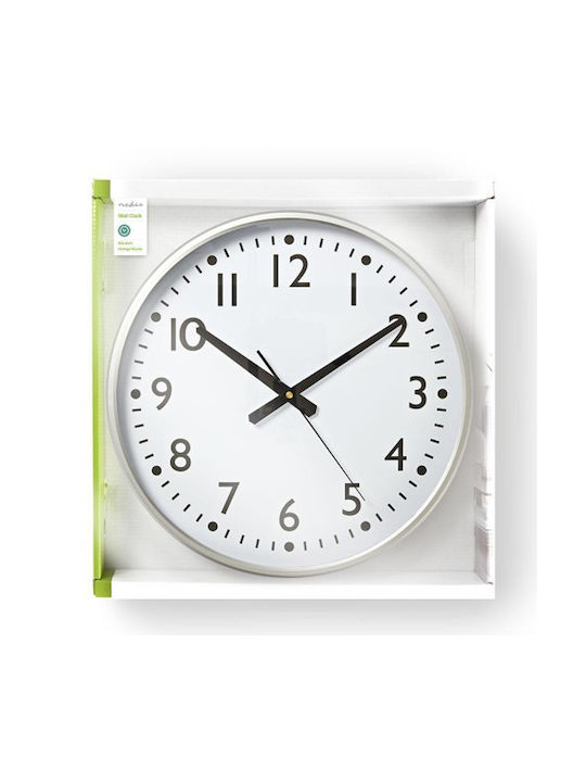 Nedis 38cm Runde Wanduhr Mit Großen Zahlen Quarzmechanismus Silber