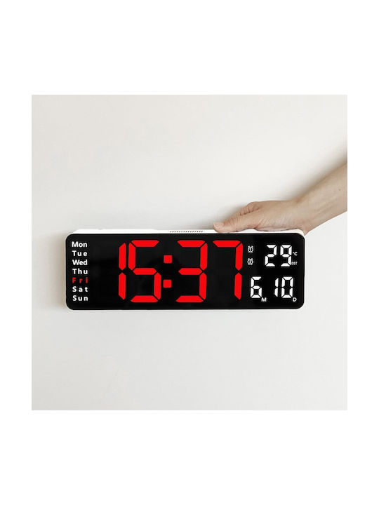 Digital Wall Clock LED Display 13 Inches Remote Control Dual Use 16961-6629 Black Frame/red-white Digits