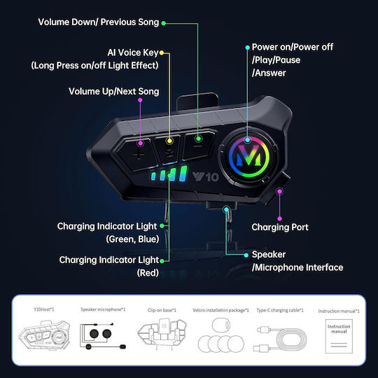 Μονή Ενδοεπικοινωνία για Κράνος Μηχανής με Bluetooth