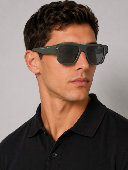 Philipp Plein Men's Sunglasses with Green Horn-Rimmed Frame and Green Lens SPP179-550Z29