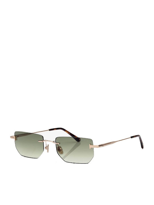 Tom Ford Men's Sunglasses with Gold Metallic Frame and Green Gradient Lens FT1355 28P
