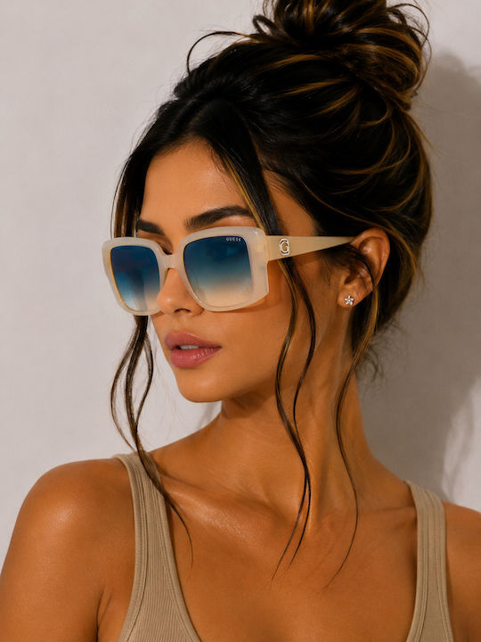 Guess Women's Sunglasses with White Plastic Frame and Blue Gradient Lens GU00097 25P