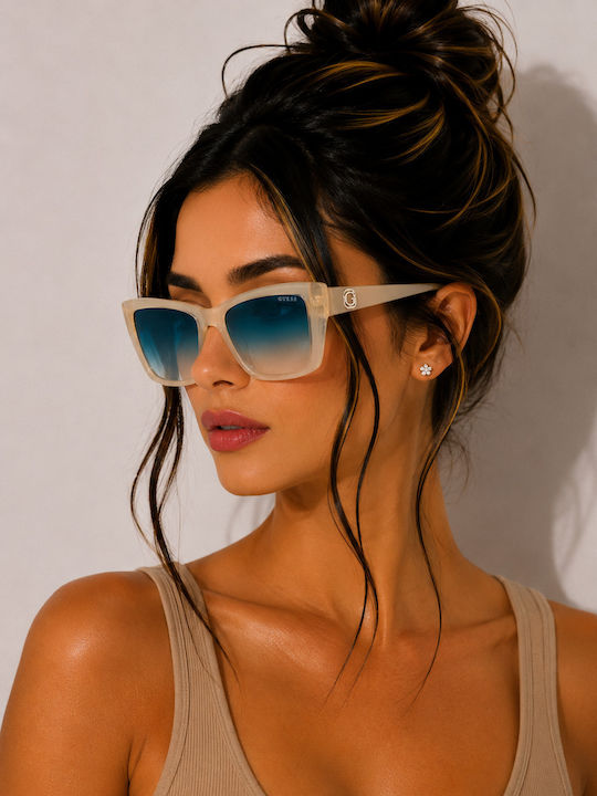 Guess Women's Sunglasses with Beige Plastic Frame and Blue Gradient Lens GU00098 25P