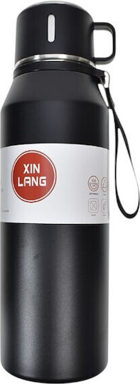 Portable Thermos Bottle Stainless Steel / Plastic 1.2lt Black with Handle
