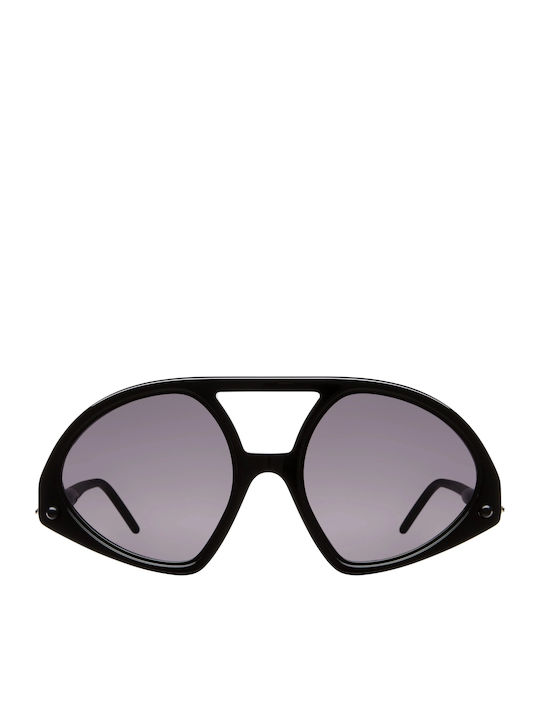Kuboraum P31-bk Unisex Sunglasses with Black Horn-Rimmed Frame and Black Lens