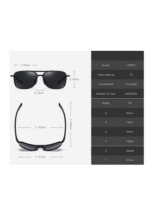 Techsuit Unisex Ochelari de soare cu Negru Cadru și Negru Polarized Lentilă