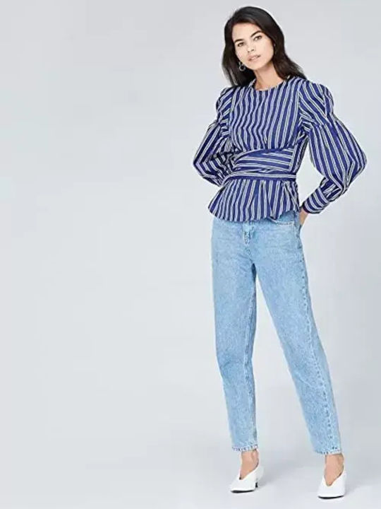 Damenbluse Baumwollgestreift Blau/Weiß
