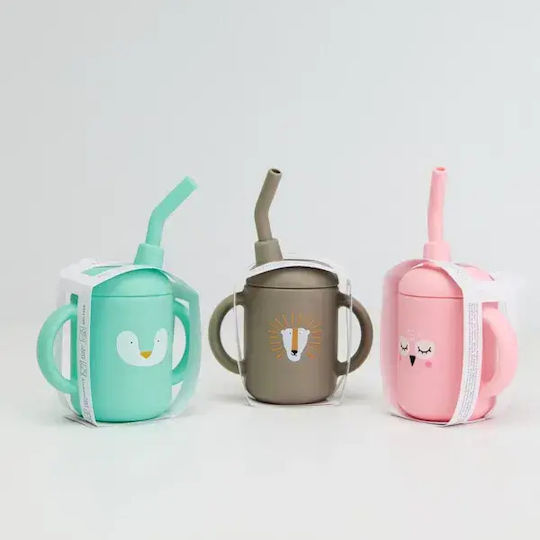 Baby Cloud Baby Cup with Handles and Straw Lion made of Silicone Gray 150ml for 6m+m+