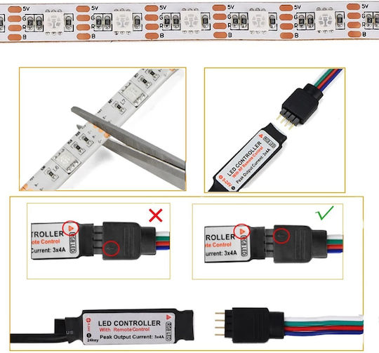 LED-Streifen USB 5V RGB Licht 3m Typ SMD5050 mit Netzteil & Fernbedienung