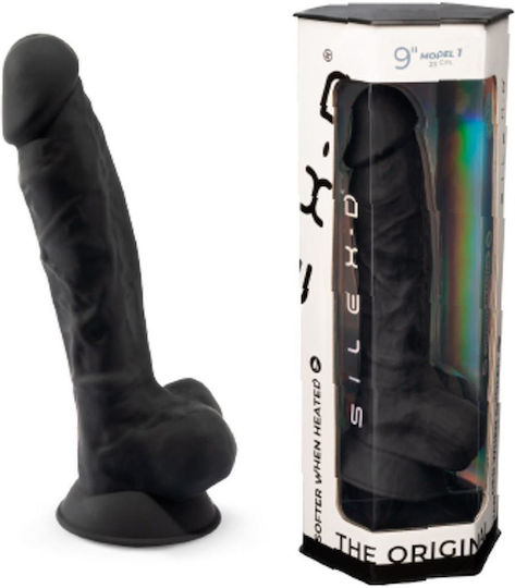 SilexD Glass Dildo with Balls and Suction Cup Black 23cm