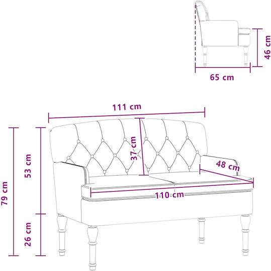 Canapea Cu Două Locuri Catifea Albastră 111x65x79cm