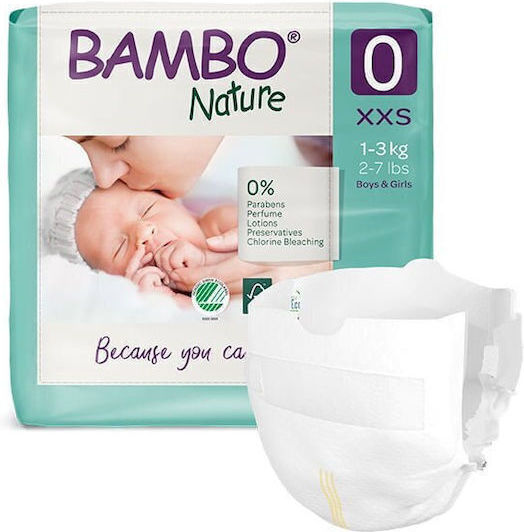 Bambo Nature Πάνες με Αυτοκόλλητο Nature Premature No. 0 για 1-3kg 144τμχ
