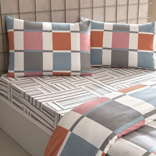 Tac Set Huse Pentru Pilote 100% Bumbac 160x200cm Simplă Cu Față De Pernă & 1 Cearșaf Albastru