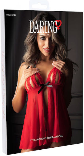 Peek-a-boo Ruffle Babydoll Red