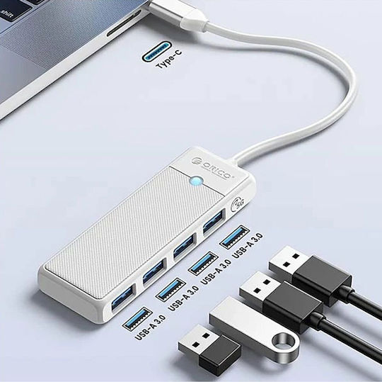 Orico USB хъб 4 Порта USB 3.0 с USB-C връзка Бял