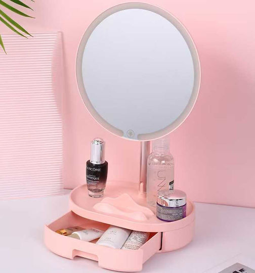 Makeup Mirror Tabletop with Light Pink