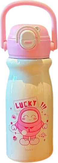Kids Thermos Water Bottle Stainless Steel with Screw-On Cap Non Spill Pink 550ml