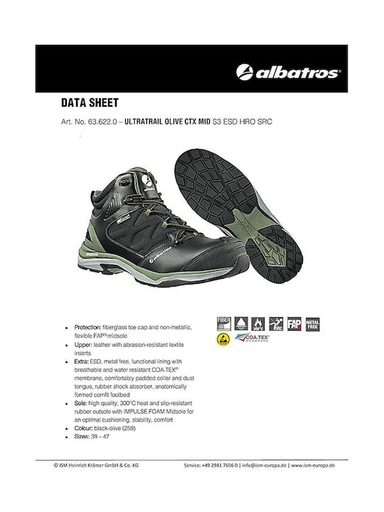 Albatros Olive Μποτάκι Ασφαλείας S3