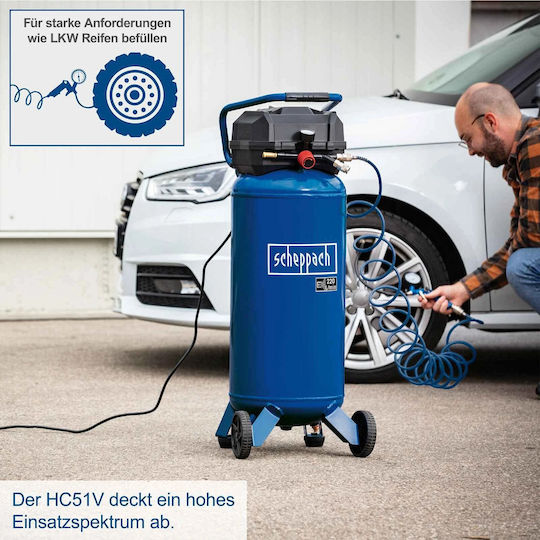 Scheppach Еднофазен Компресор за Въздух с Мощност 2hp и Автокомпресор 50lt